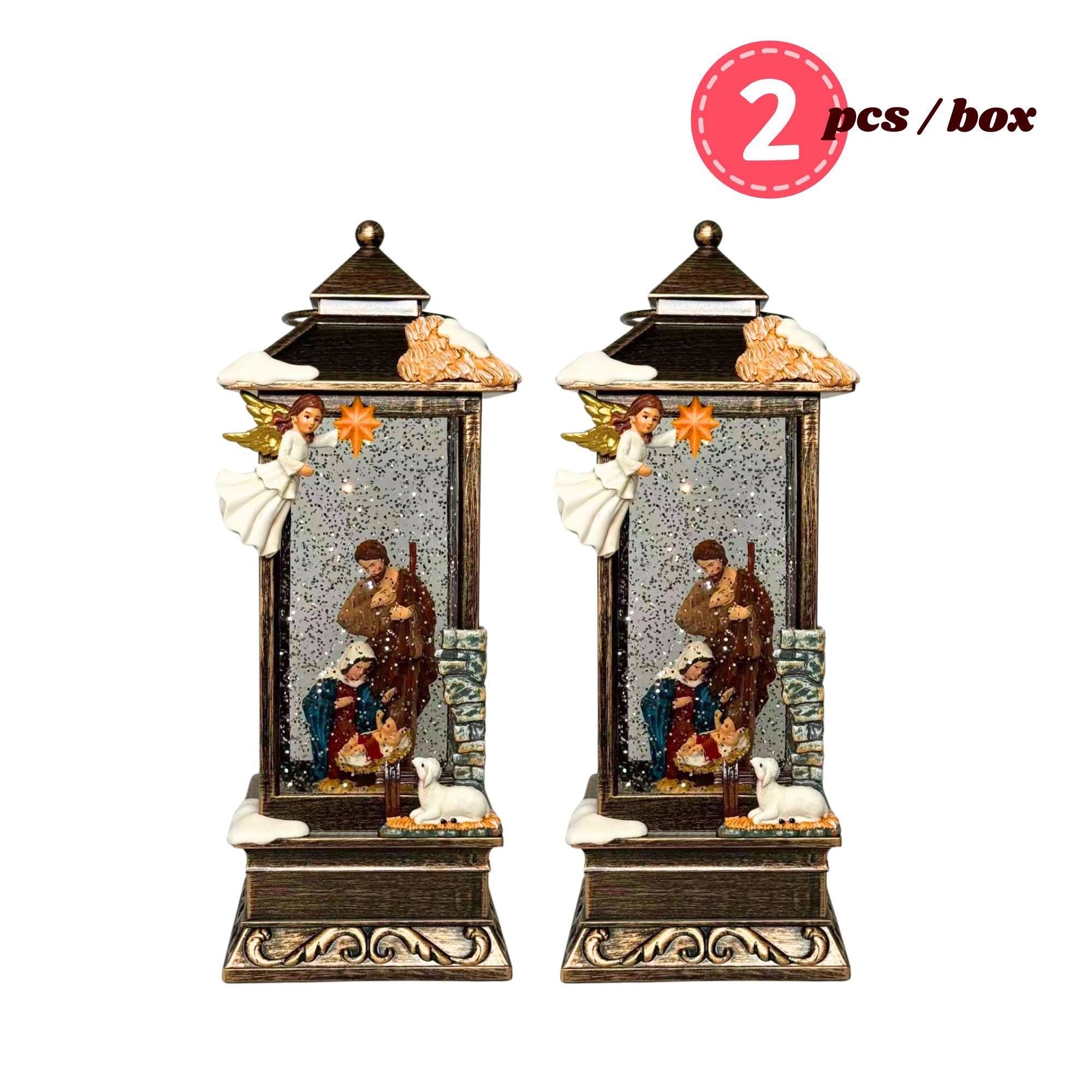 2pc/Box Nativity Scene LED Snow Globe Lantern - "A Silent Night Glow"