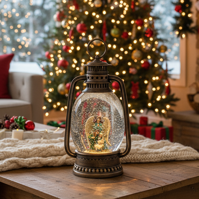 2pc/Box Vintage Nativity Swirling Glitter Water Lantern | LED Christmas Decor