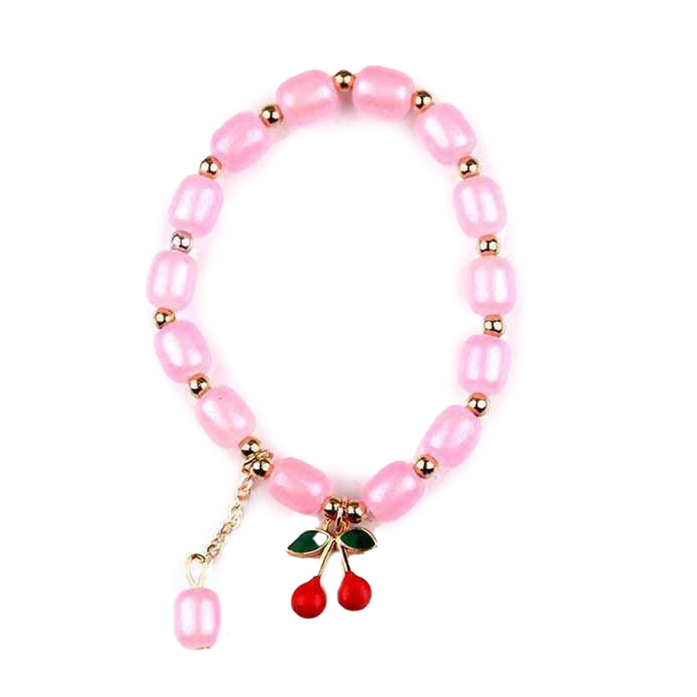 Pastel Beaded Cherry Charm Bracelet Collection | Stretch Elastic Design