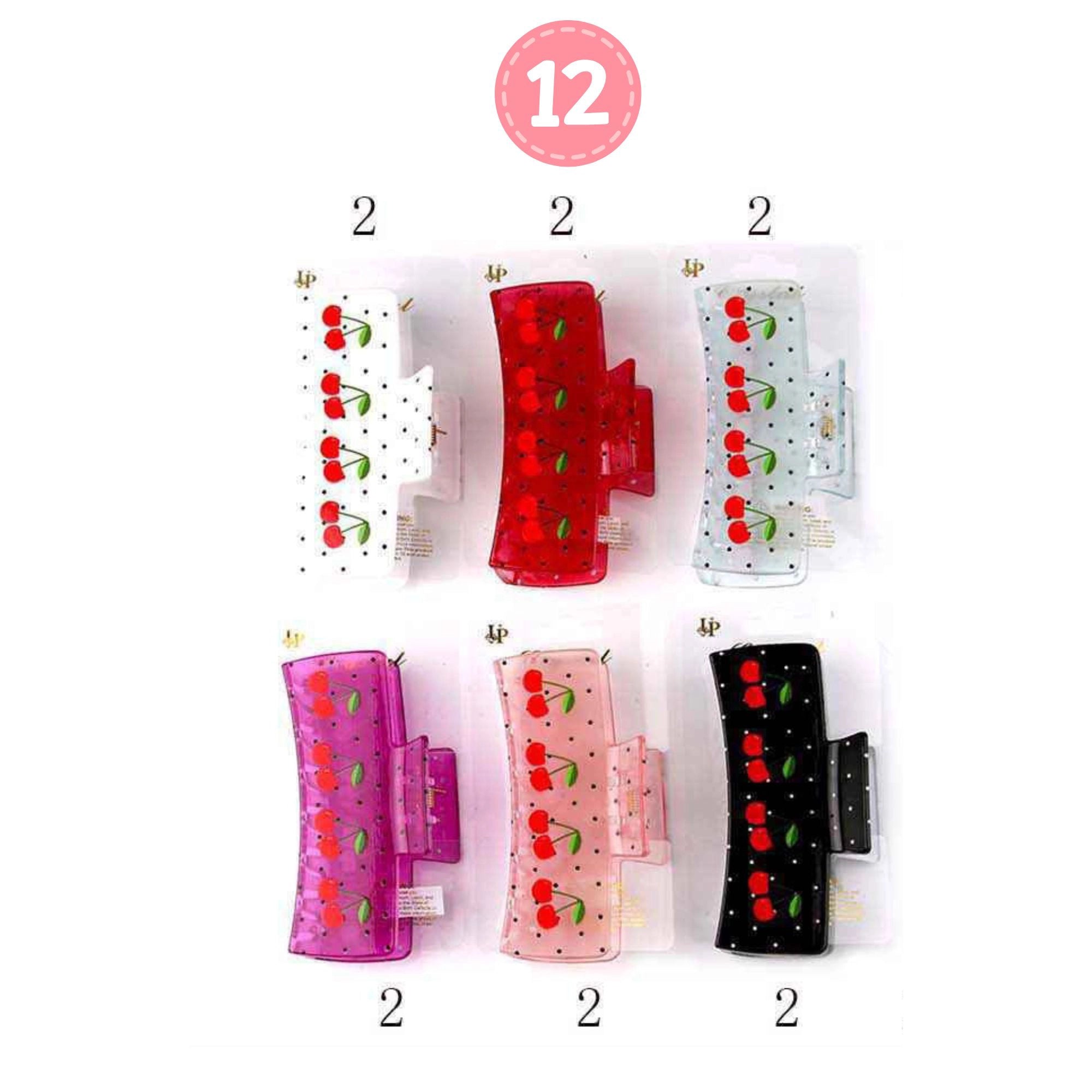 Cherry Bomb Style Pink Polka Dot Claw Clip with Cute Fruit Print