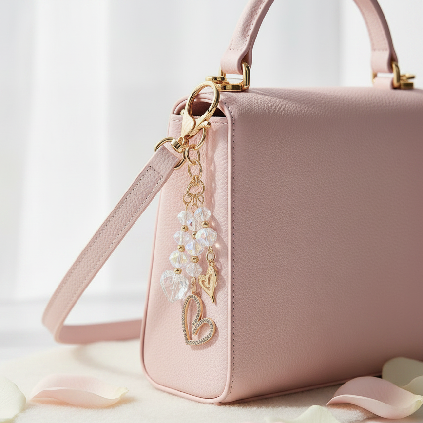 Crystal Heart Keychain & Bag Charm – Sparkling Iridescent Beaded