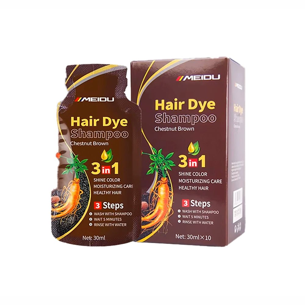 Meidu 3-in-1 Chestnut Brown Hair Dye Shampoo – 30ml Travel Size