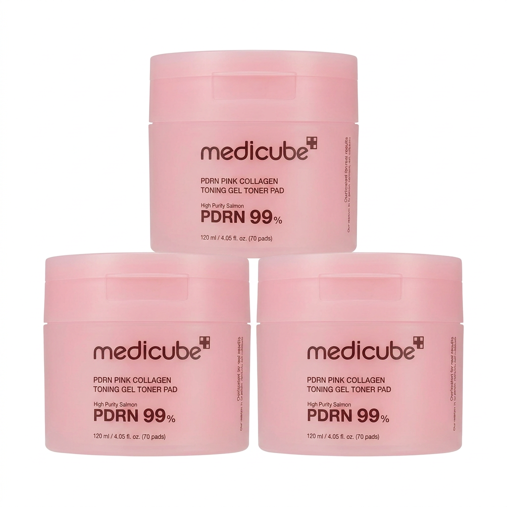 Medicube PDRN Pink Collagen Toning Gel Toner Pad (120 ml / 4.05 fl. oz.}, 70 Pads (3pcs)