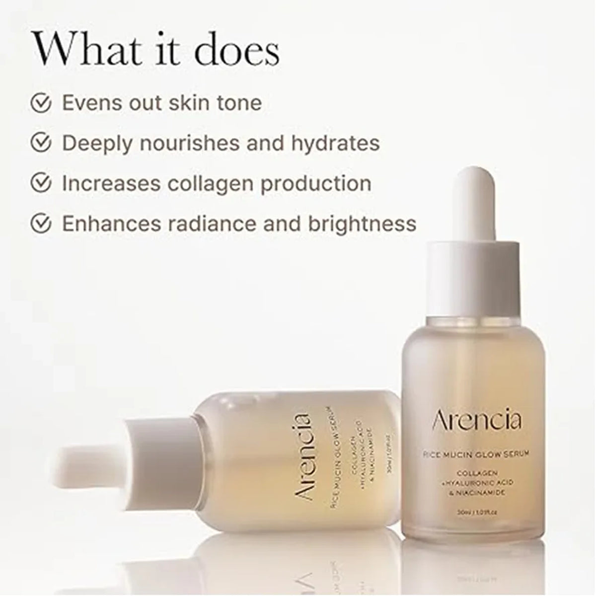 Arencia Rice Mucin Glow Serum 30ml (3pk) | Hydrating & Brightening Facial Serum with Collagen, Hyaluronic Acid & Niacinamide