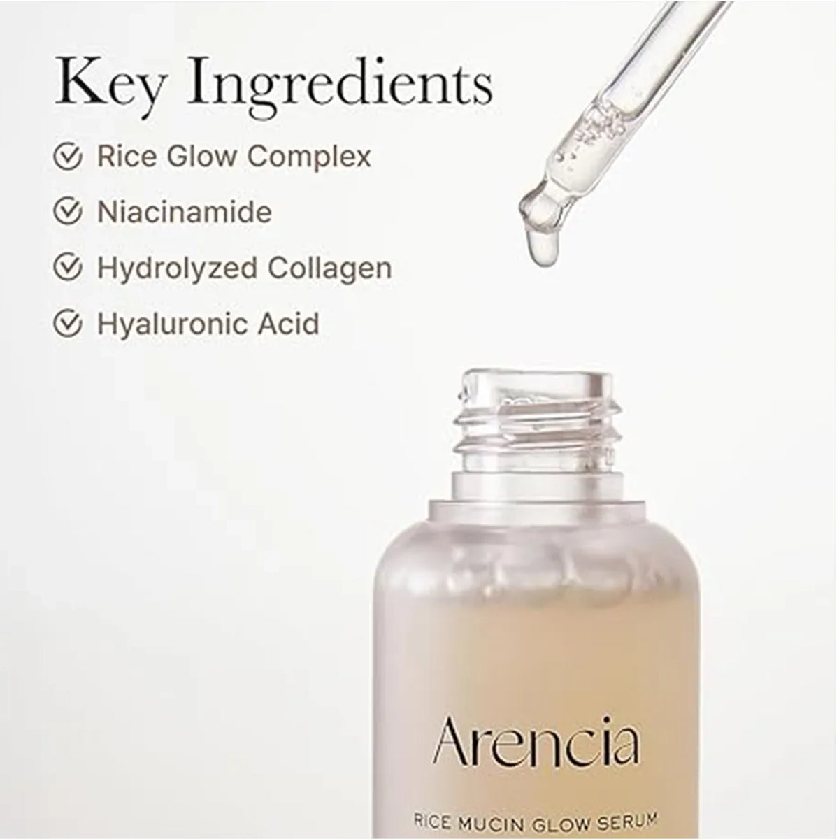 Arencia Rice Mucin Glow Serum 30ml (3pk) | Hydrating & Brightening Facial Serum with Collagen, Hyaluronic Acid & Niacinamide
