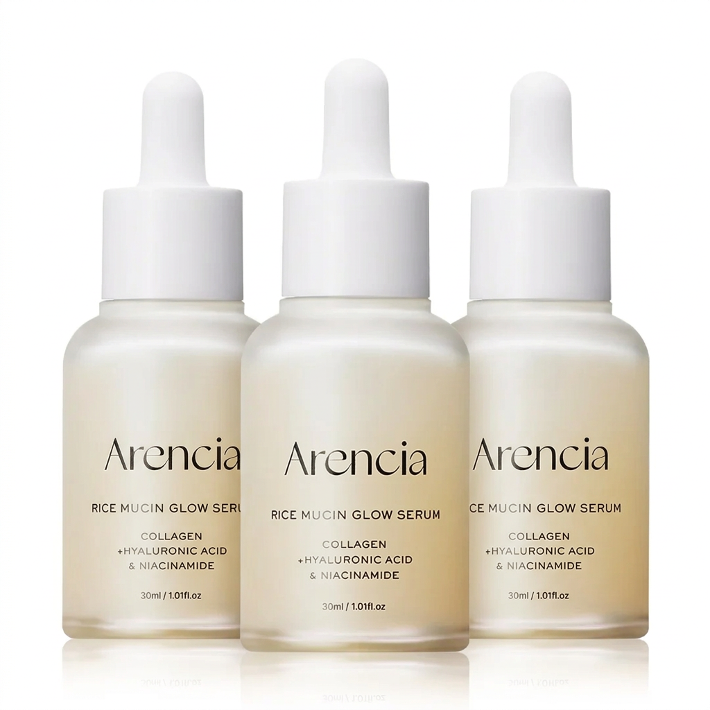 Arencia Rice Mucin Glow Serum 30ml (3pk) | Hydrating & Brightening Facial Serum with Collagen, Hyaluronic Acid & Niacinamide