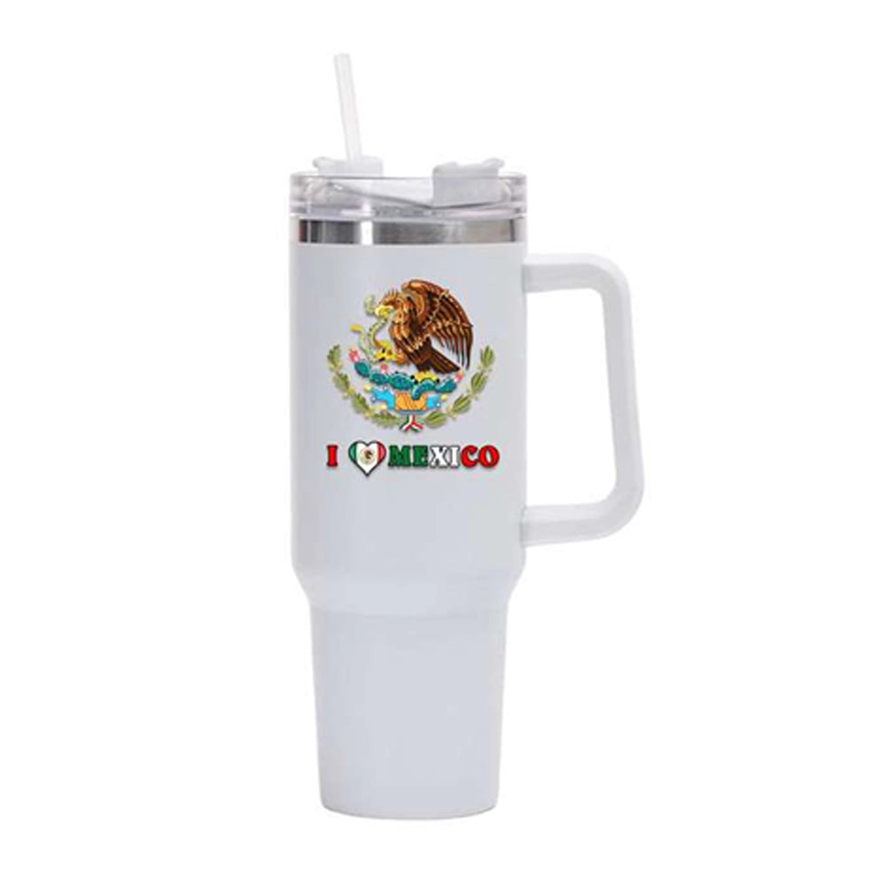 Premium 40oz Insulated Adventure Travel Tumbler with Handle - Mexico Heritage Edition - WHITE
