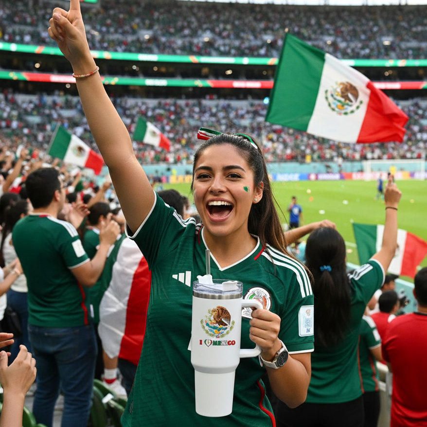 Premium 40oz Insulated Adventure Travel Tumbler with Handle - Mexico Heritage Edition - WHITE