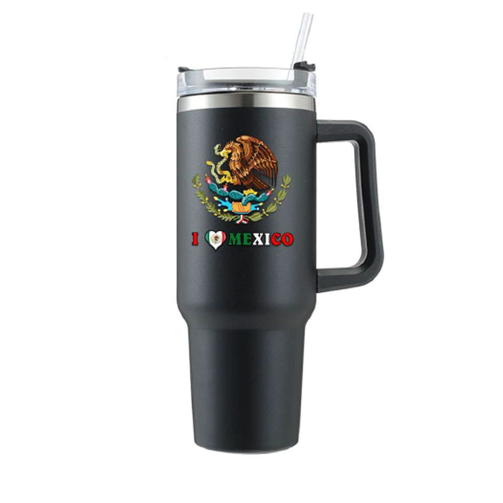Premium 40oz Insulated Adventure Travel Tumbler with Handle - Mexico Heritage Edition - BLACK