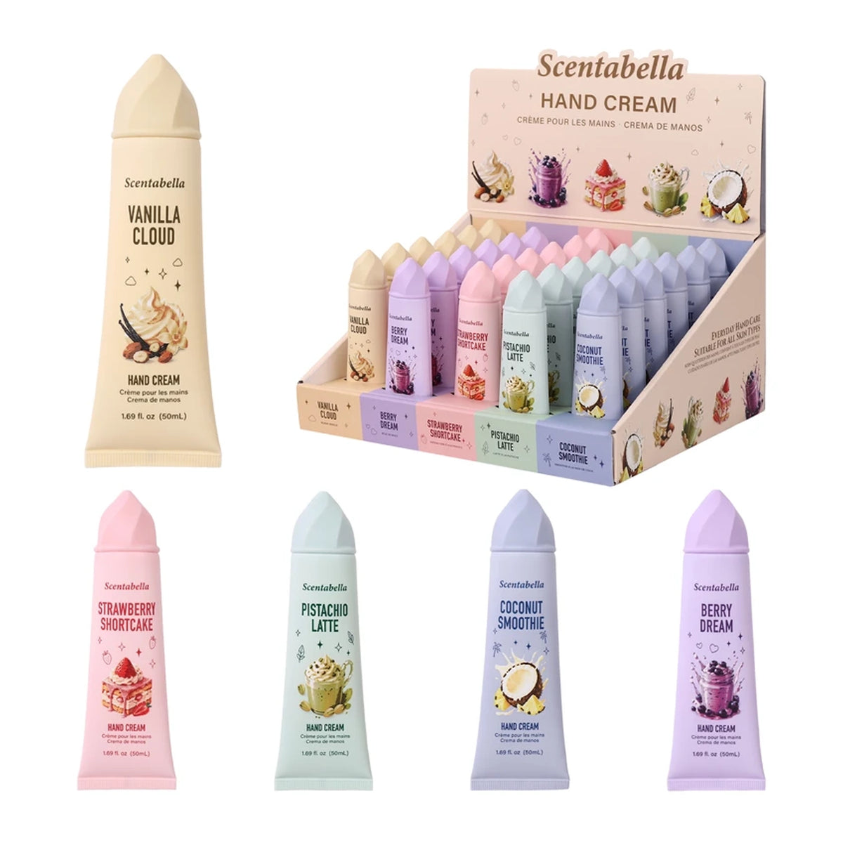 Scentabella Hand Cream 1.69 oz – Assorted Vanilla Cloud, Strawberry Shortcake, Pistachio Latte & Berry Dream
