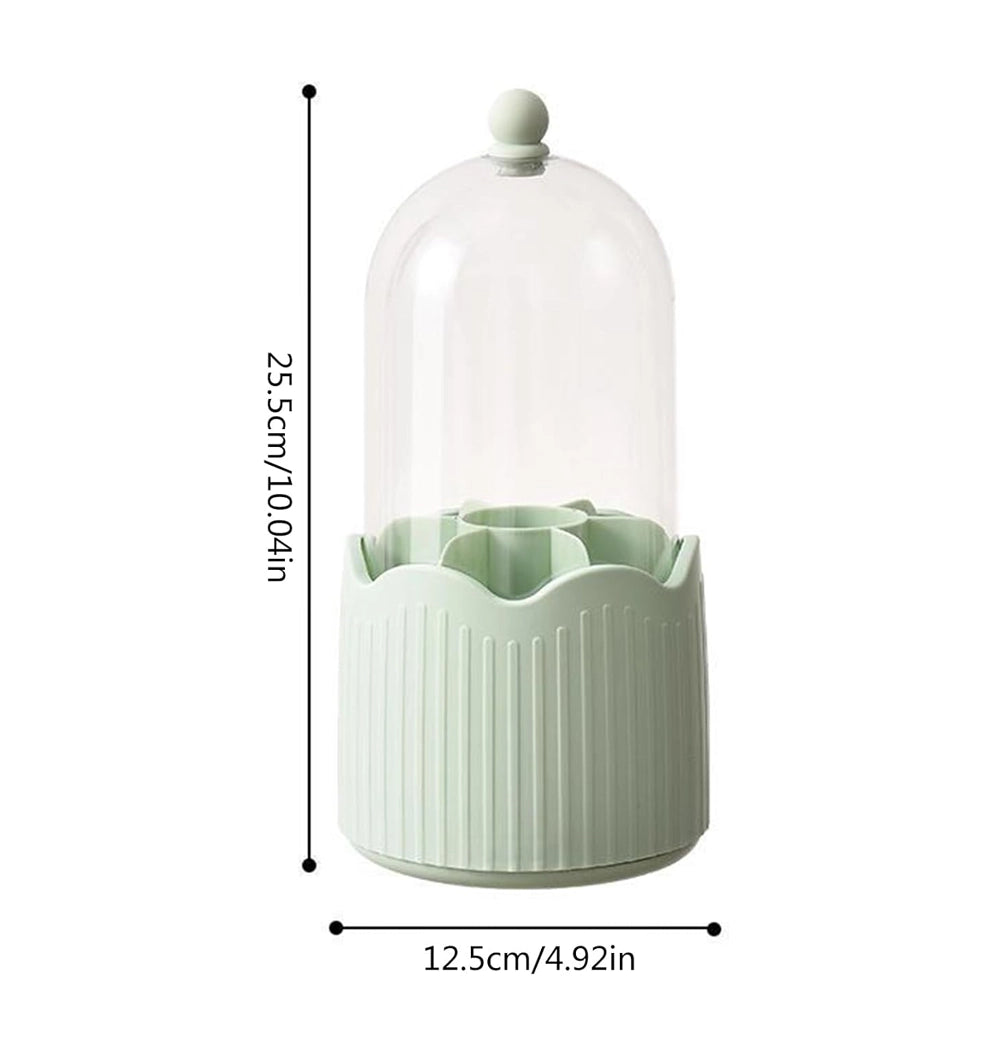 Makeup Brush Holder – Transparent Dustproof 360° Rotatable Storage (Light Green)