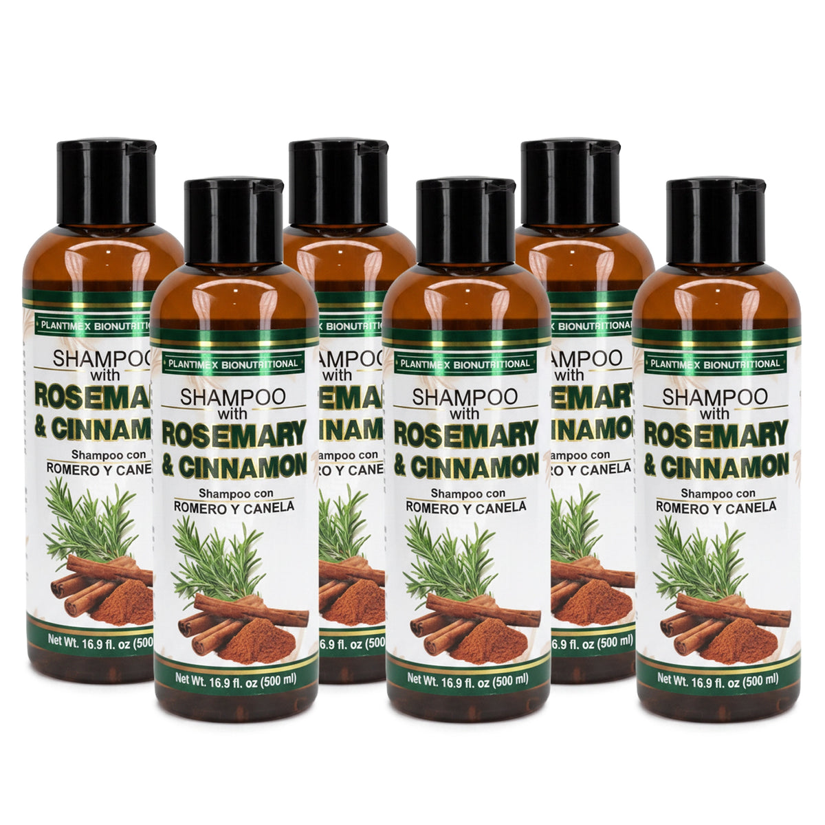 Plantimex Bionutritional Rosemary & Cinnamon Shampoo (16.9 fl oz / 500 ml) – Pack of 6