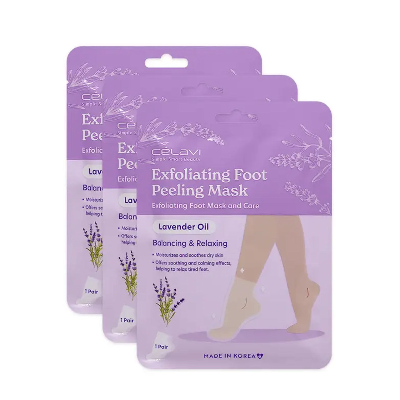 Celavi - 3pk Exfoliating Foot Peeling Mask Lavender