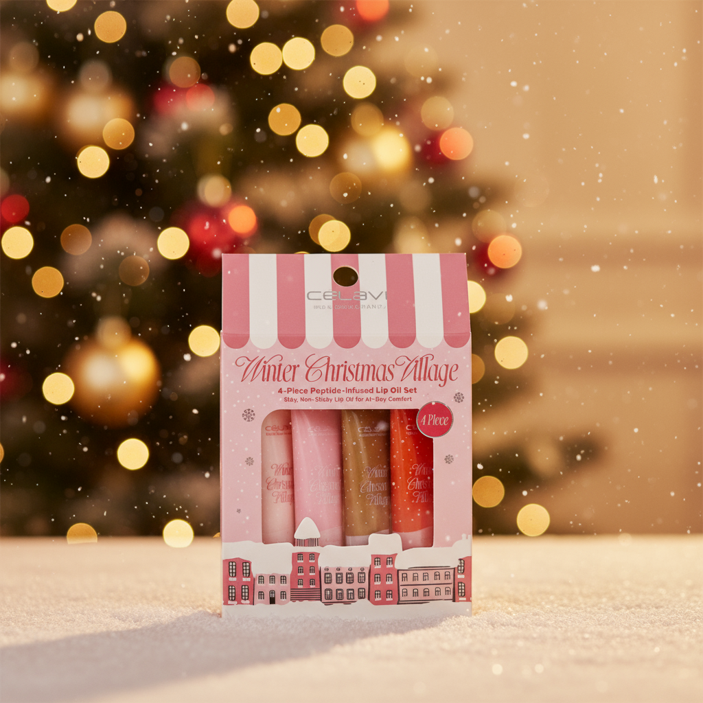 Celavi - Winter Christmas Village 4-Piece Peptide-infused Lip Oil Set