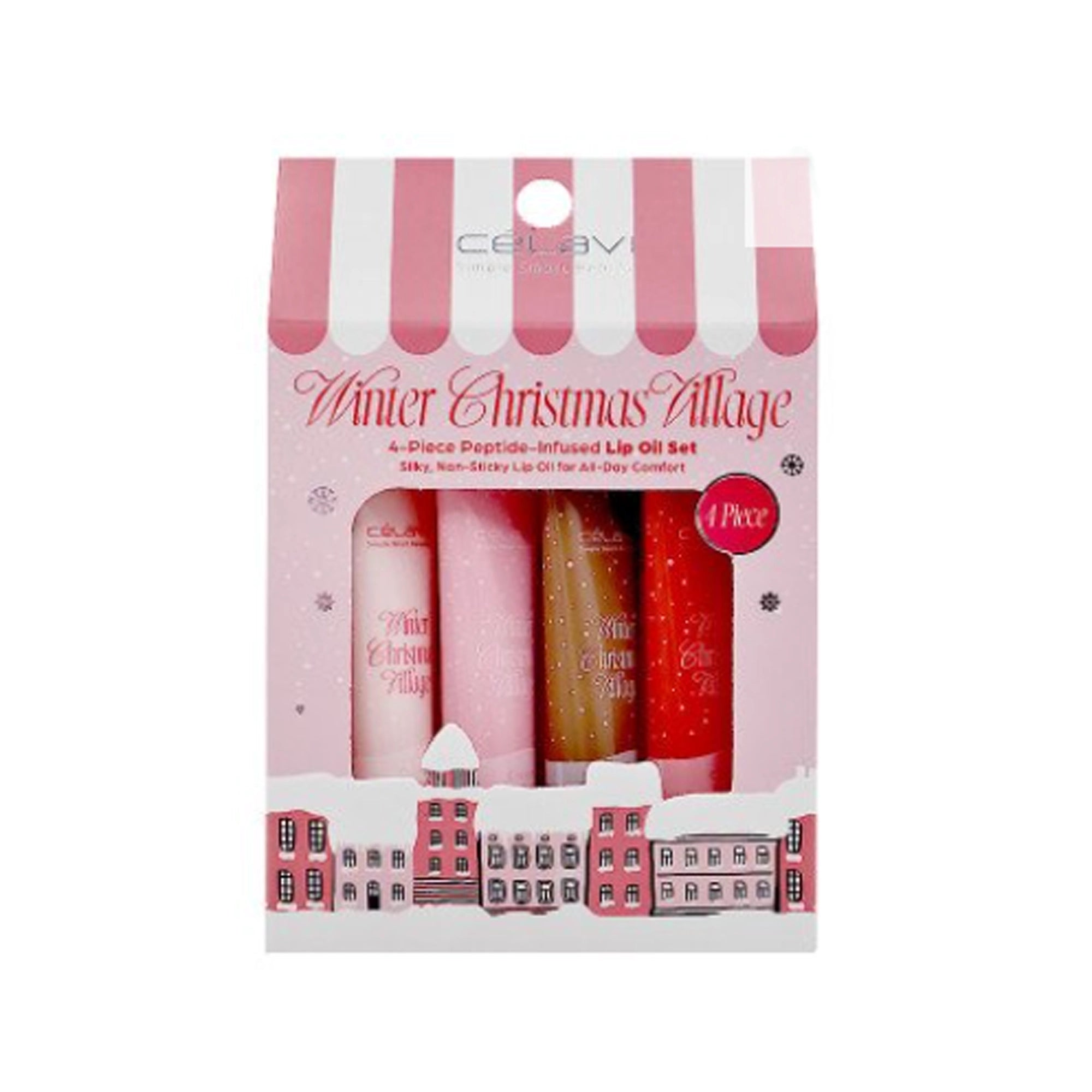 Celavi - Winter Christmas Village 4-Piece Peptide-infused Lip Oil Set