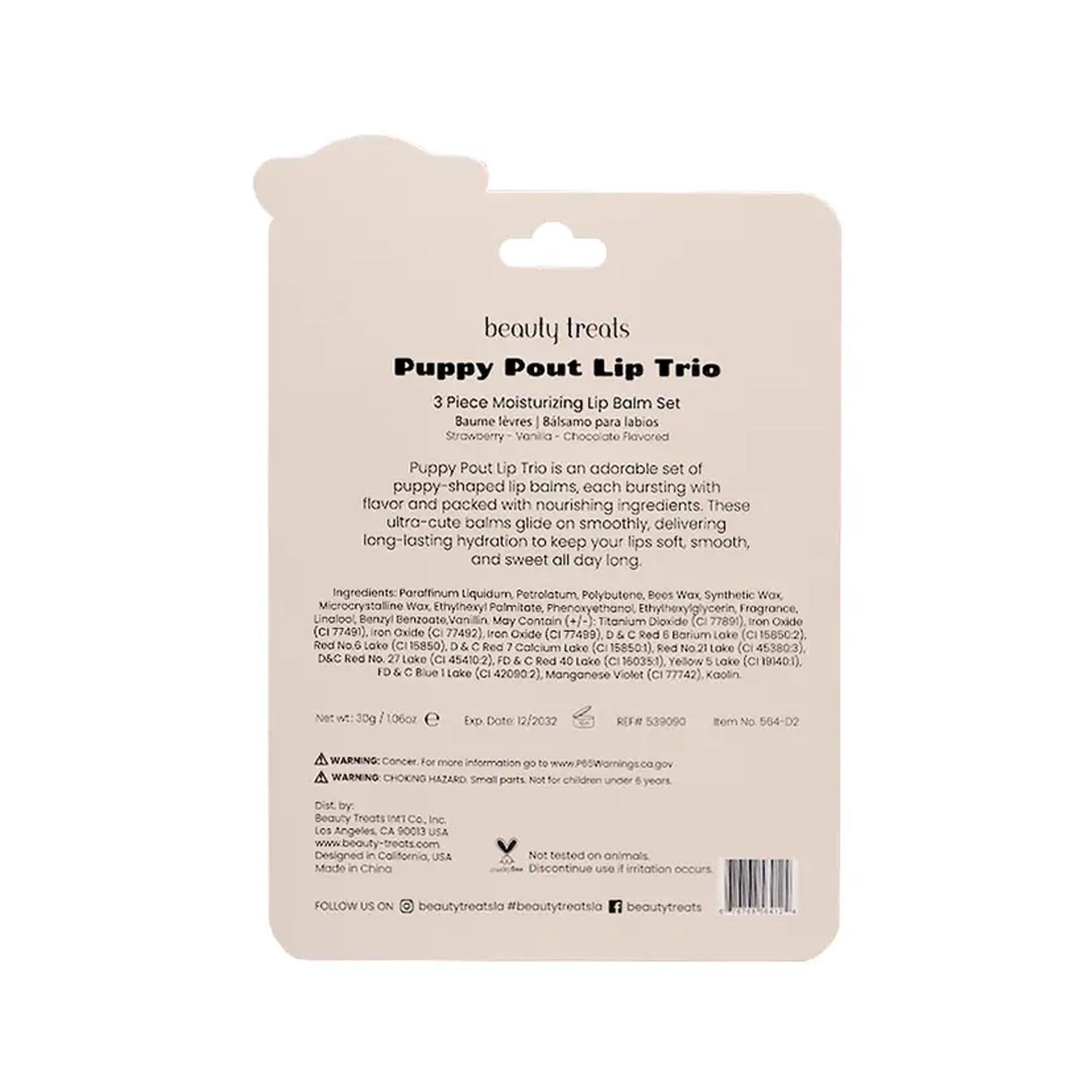 Beauty Treats - 3PC Puppy Head Lip Balm With Keychain