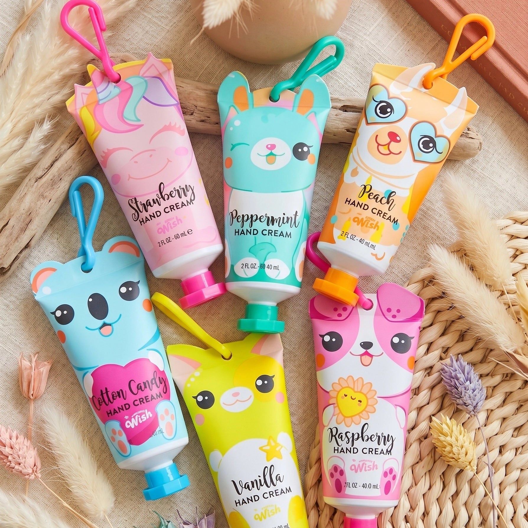 Wish Scented Hand Cream with Keyring Clip - Cute Animal Lotion Set (2 oz / 24-Piece Display Box)
