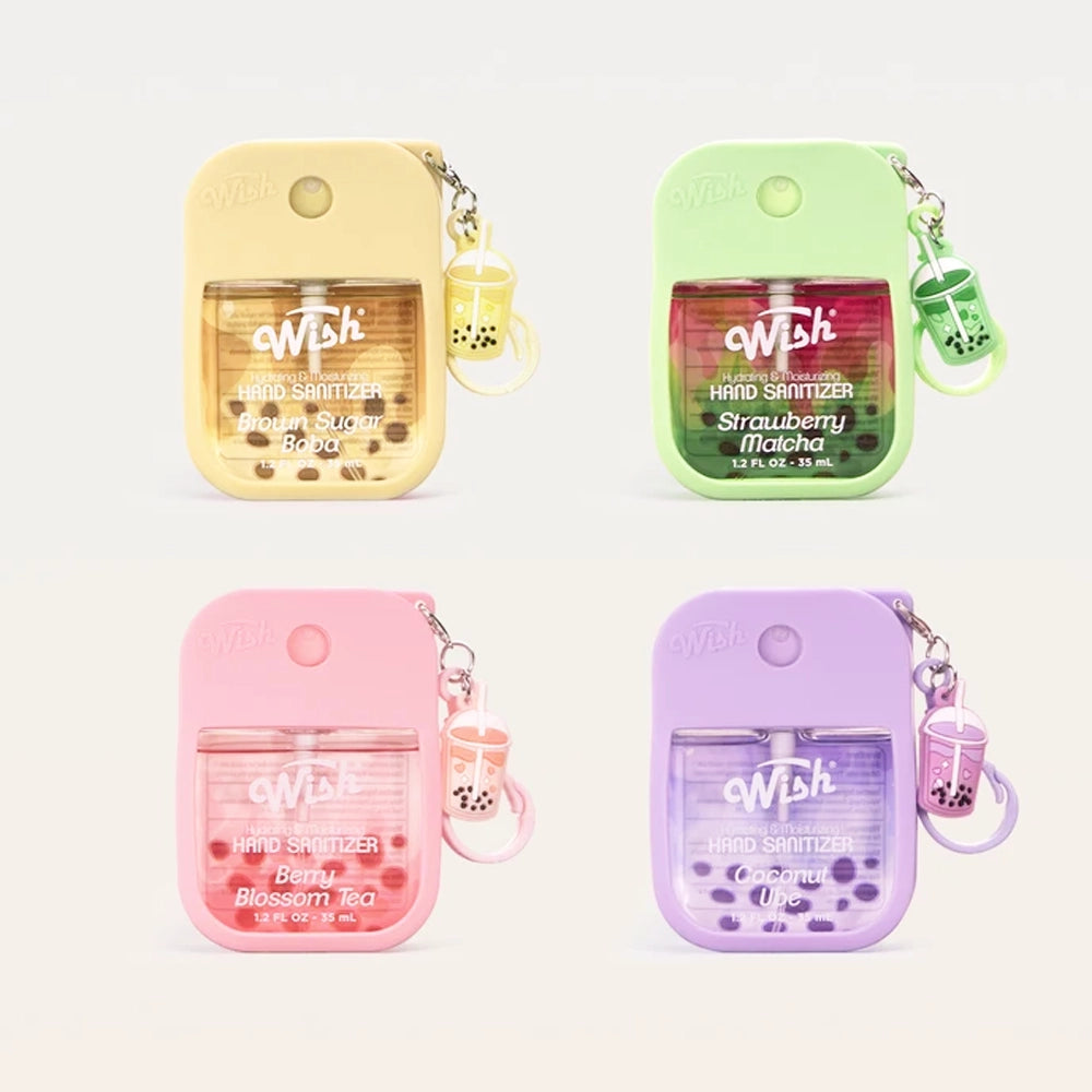 Wish Boba Scented Pocket Hand Sanitizer Spray Set with Keychain Charms (1.2 fl oz / 38 mL)