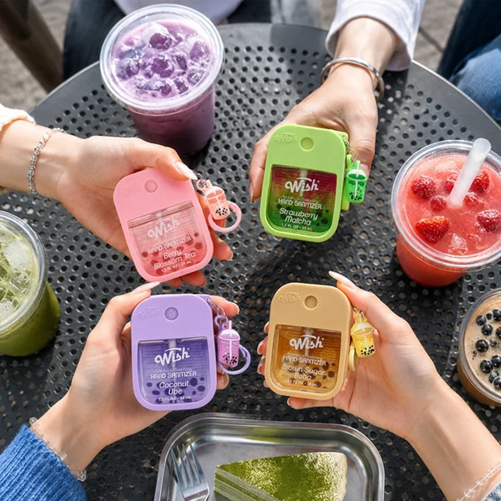 Wish Boba Scented Pocket Hand Sanitizer Spray Set with Keychain Charms (1.2 fl oz / 38 mL)