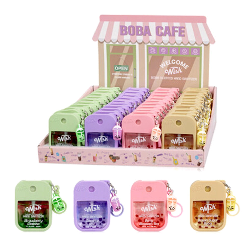 Wish Boba Scented Pocket Hand Sanitizer Spray Set with Keychain Charms (1.2 fl oz / 38 mL)
