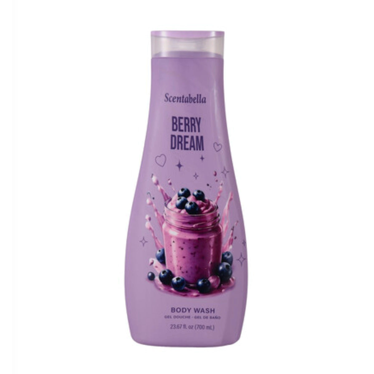 Scentabella Berry Dream Moisturizing Body Wash (23.67 oz / 700ml) – Creamy Berry Smoothie Shower Gel & Bath Wash with Blueberry & Sweet Cream Notes