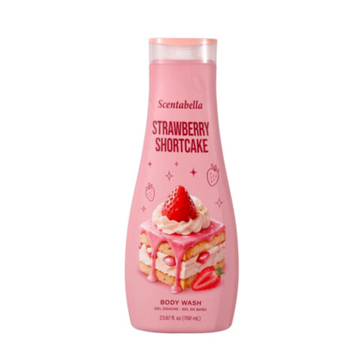 Scentabella Strawberry Shortcake Moisturizing Body Wash (23.67 oz / 700ml) – Sweet Gourmand Shower Gel & Bath Wash with Ripe Strawberry & Vanilla Cream Notes