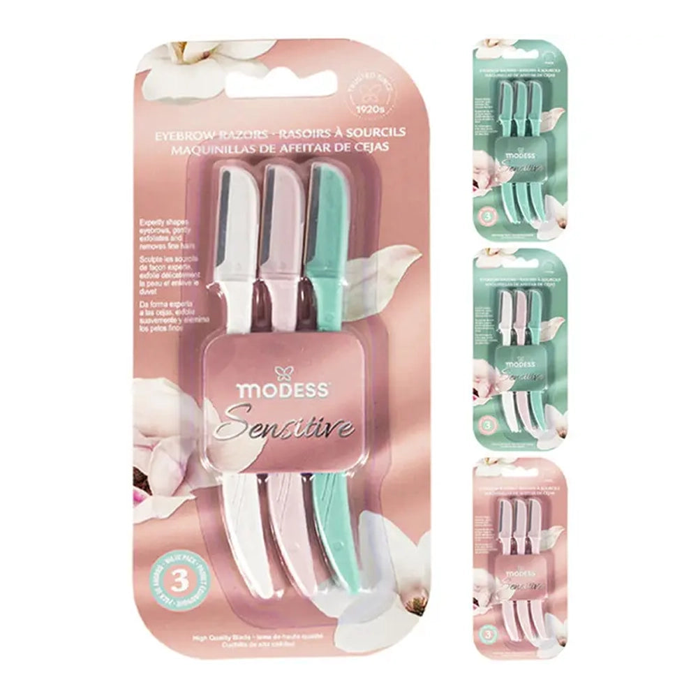 Modess Sensitive Eyebrow Razor 3-Pack – Precision Facial Hair Remover & Dermaplaning Tool