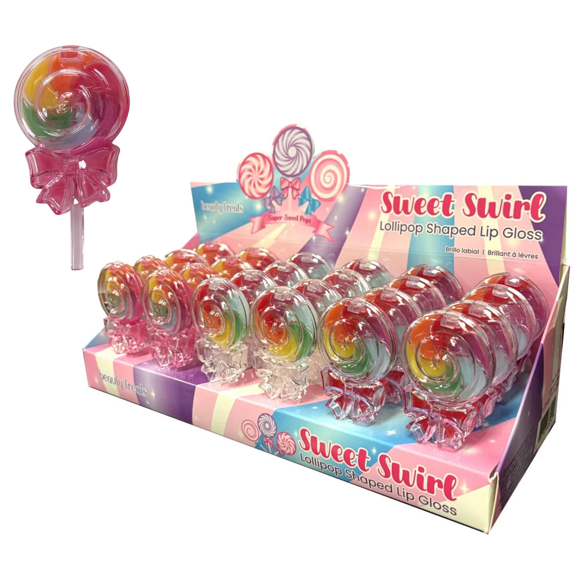 Beauty Treats Sweet Swirl Lollipop Shaped Lip Gloss Display Set – High-Shine Flavored Lip Gloss