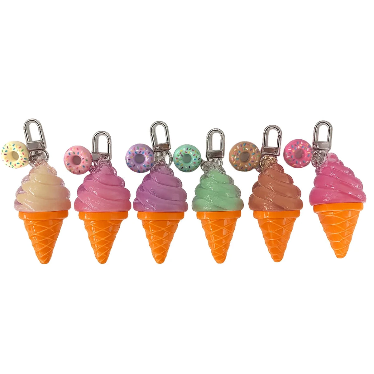 Beauty Treats Sherbert Swirls Flavored Lip Balm Set – Ice Cream Cone Lip Balm with Removable Donut Charm Keychain
