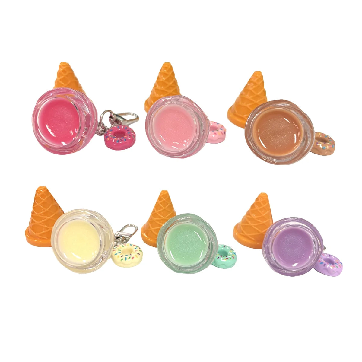 Beauty Treats Sherbert Swirls Flavored Lip Balm Set – Ice Cream Cone Lip Balm with Removable Donut Charm Keychain