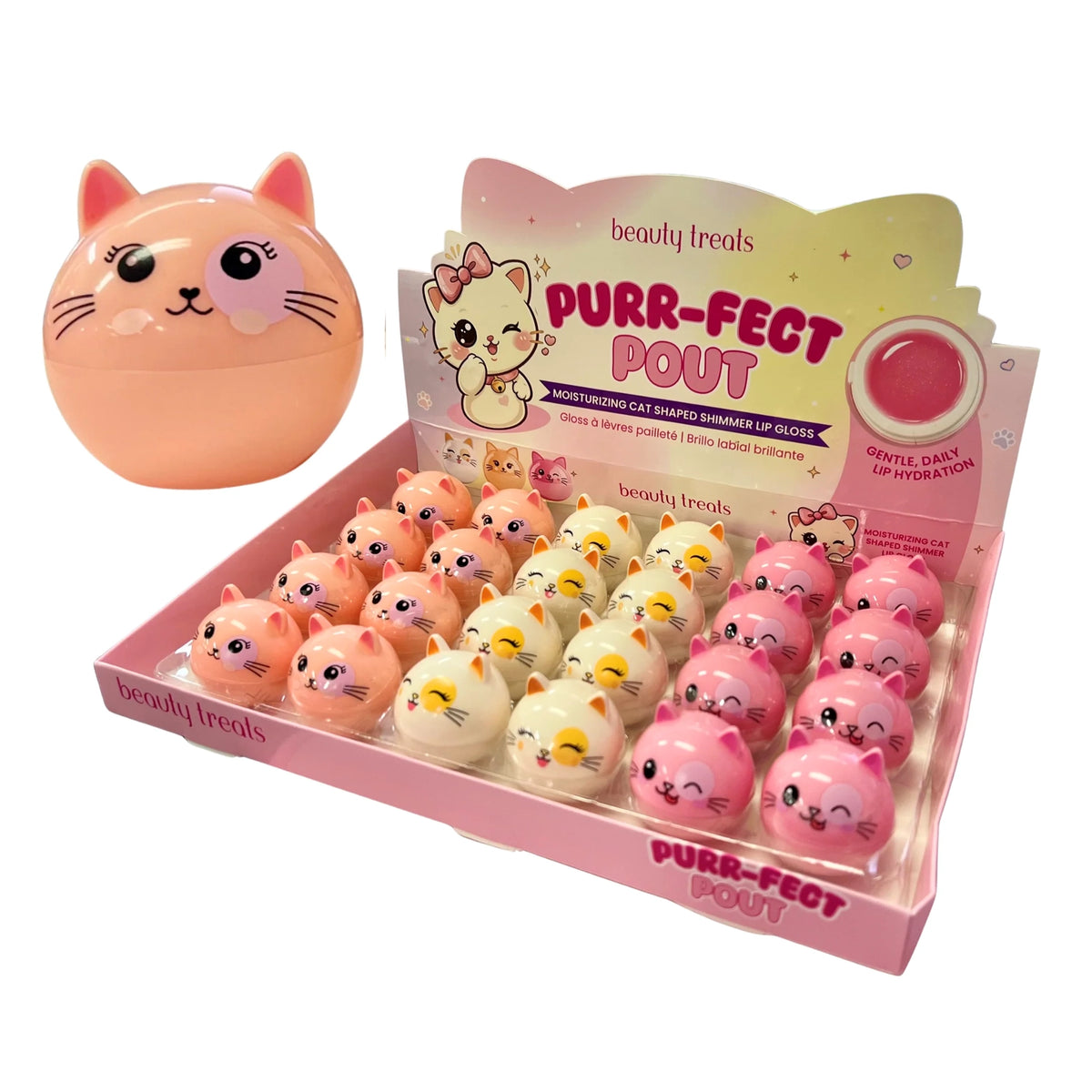 Beauty Treats Purr-Fect Pout Moisturizing Cat-Shaped Shimmer Lip Gloss Display Set
