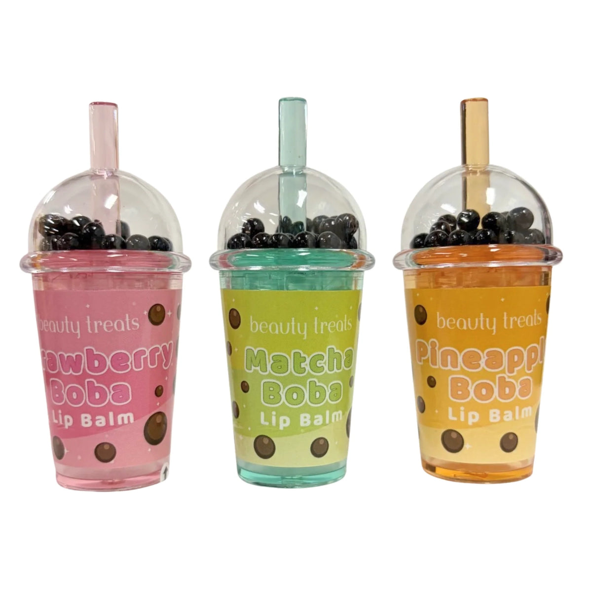 Beauty Treats Boba Lip Balm Display Set – Moisturizing Boba-Shaped Flavored Lip Balms