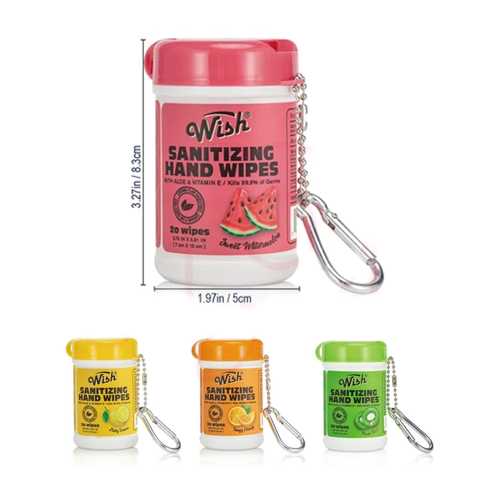 Wish - 20-Count Sanitizing Hand Wipes w/Carabiner - Assorted Scents
