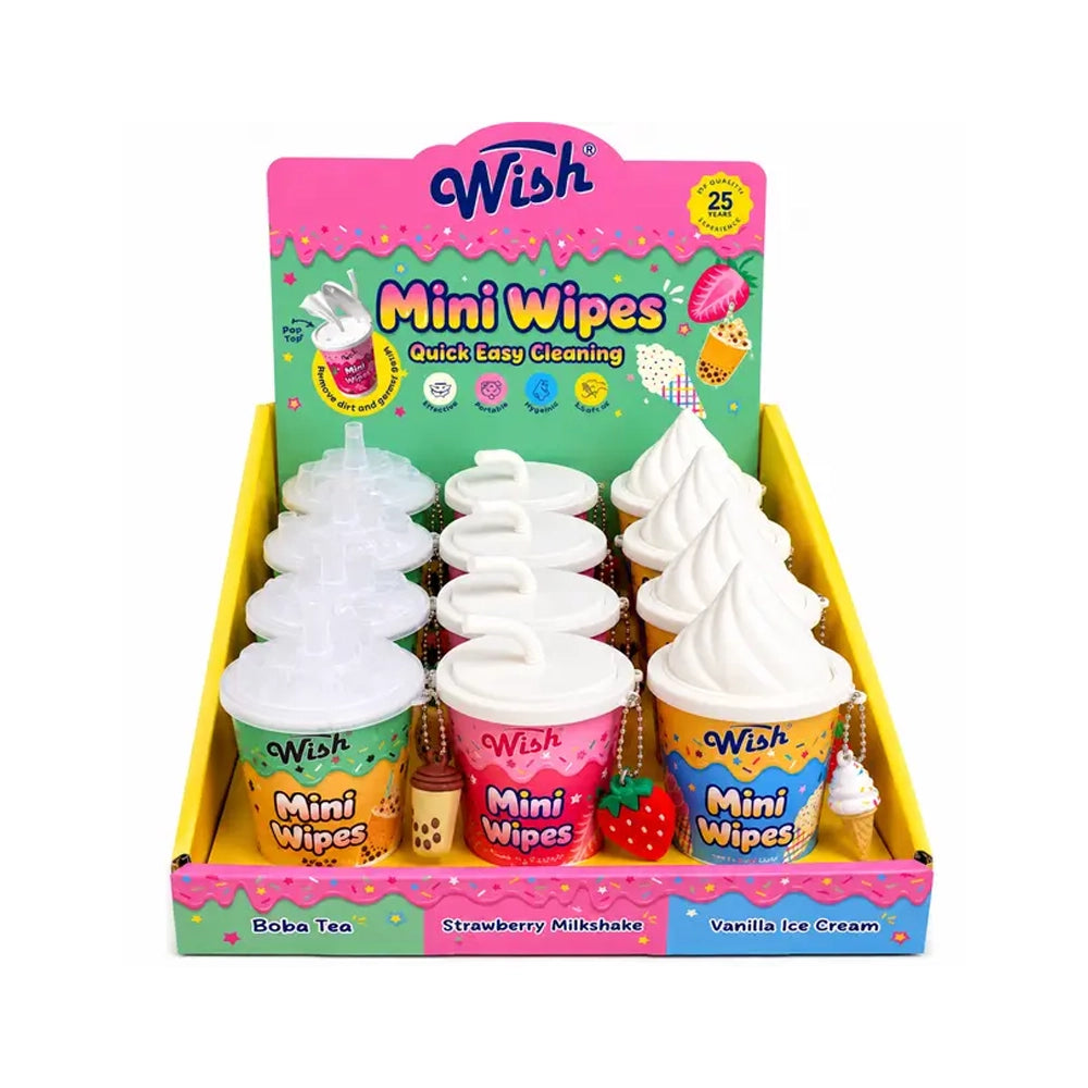 Wish Mini Wet Wipes Canister with Keychain – Portable Dessert Themed Cleaning Wipes