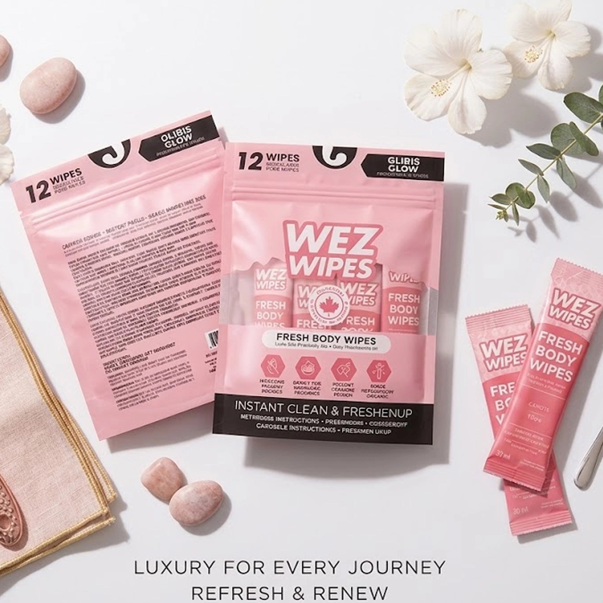 WEZ WIPES Fresh Body Wipes, Guava Glow Scent (12-Pack) | Individually Wrapped Refreshing Cleansing Wipes for Travel, Gym, and Post-Workout
