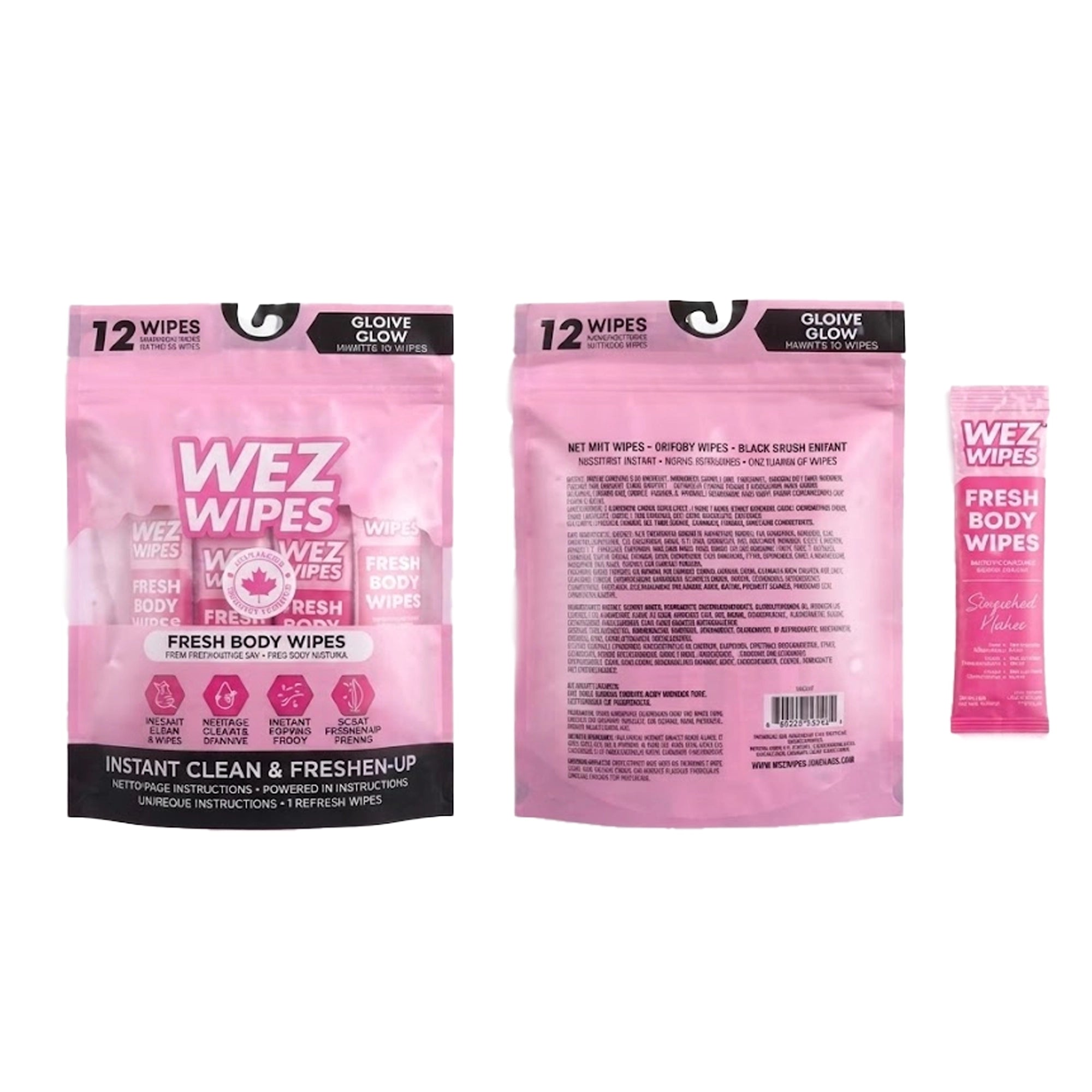Wez Wipes Fresh Body Wipes (12-Pack) – Individually Wrapped Portable Cleansing Wipes for Travel, Fitness, and Instant Fresh-Up
