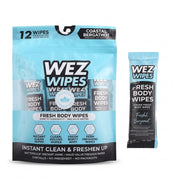 WEZ WIPES Fresh Body Wipes – Coastal Bergamot Scent, 12-Pack Individually Wrapped Extra Large Wet Wipes for Travel, Gym, Camping & Post-Workout Refreshing