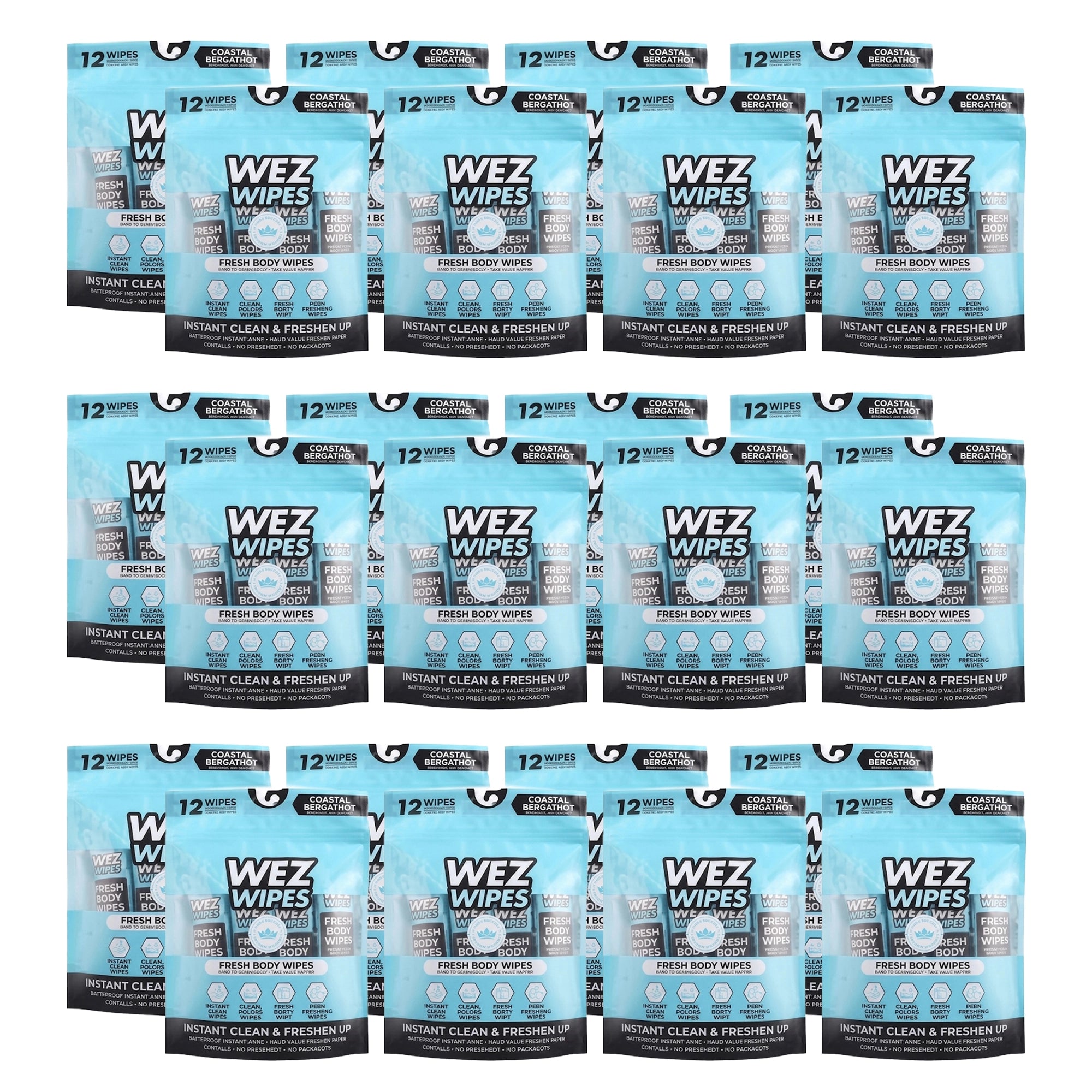 WEZ WIPES Fresh Body Wipes – Coastal Bergamot Scent, 12-Pack Individually Wrapped Extra Large Wet Wipes for Travel, Gym, Camping & Post-Workout Refreshing