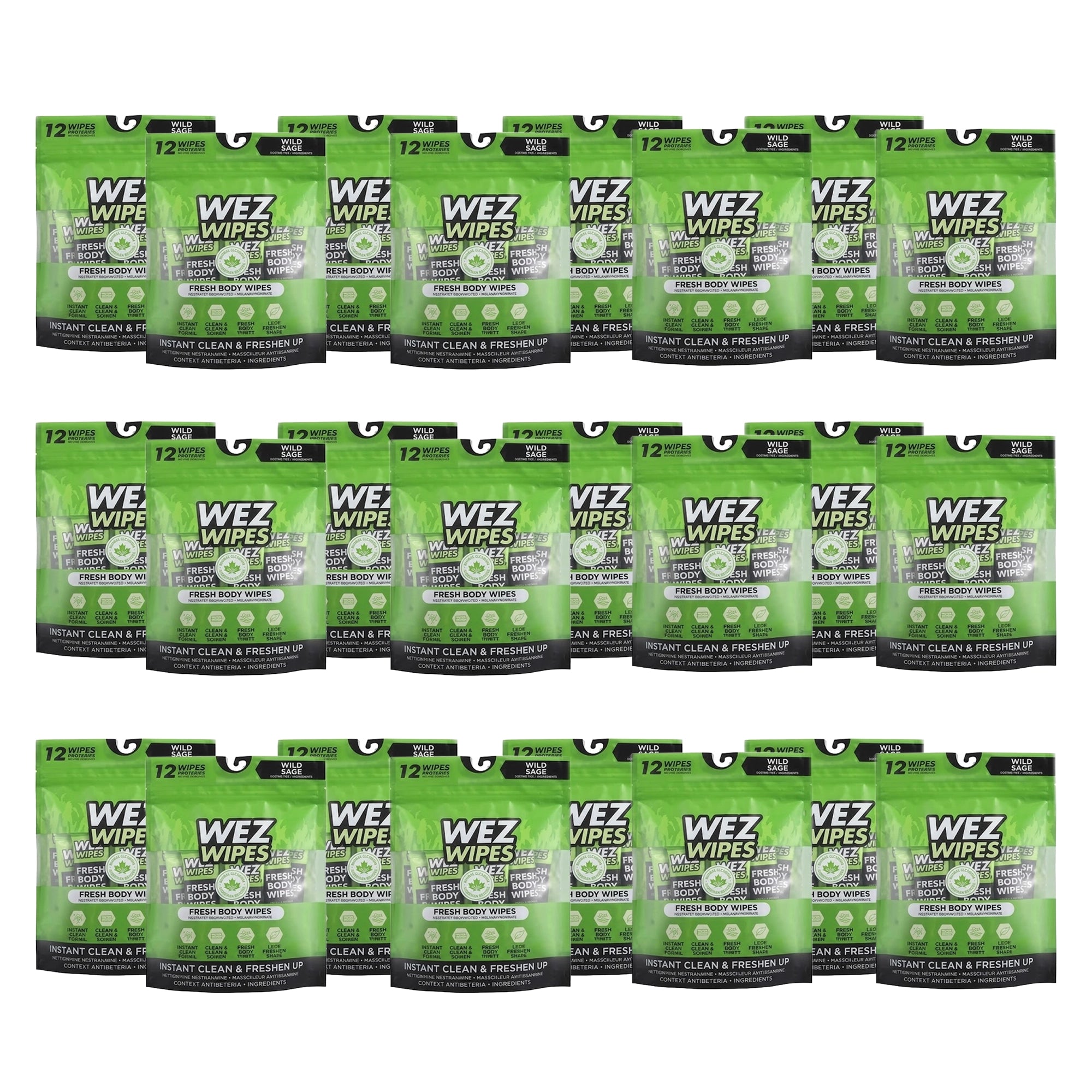 WEZ WIPES Wild Sage Fresh Body Wipes – 12 Individually Wrapped Portable Cleansing Cloths