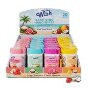 Wish Scented Sanitizing Hand Wipes Mini Canister with Bag Clip (20 Count, 24-Piece Display Case)