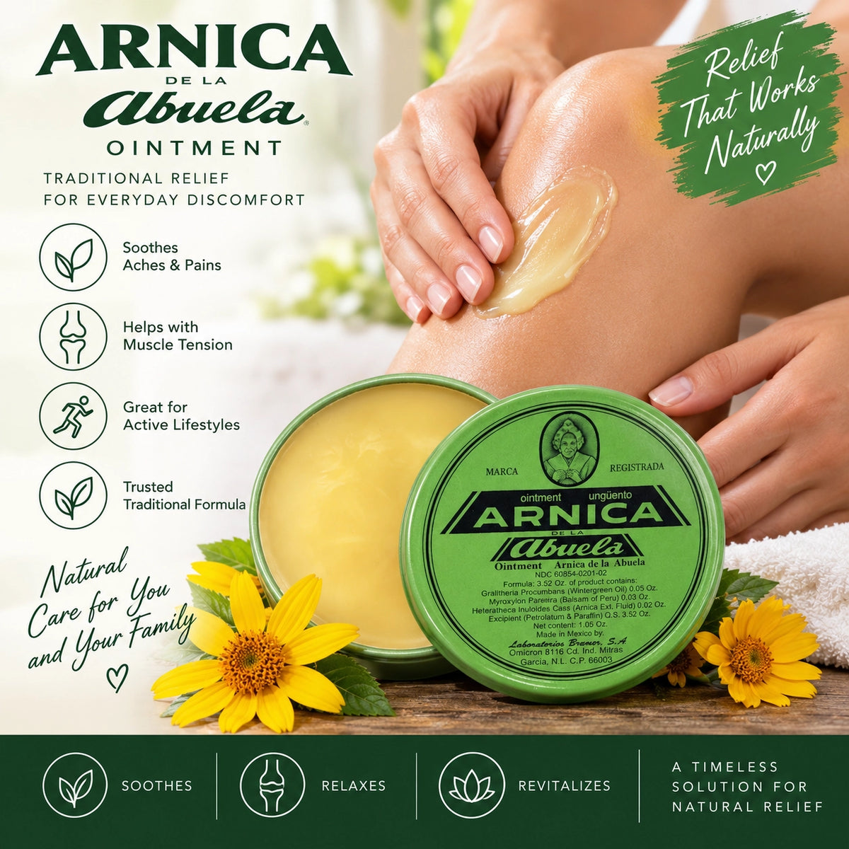 Arnica de la Abuela Ointment (6-Pack, 1.05 oz Each) – Herbal Relief Salve with Arnica, Wintergreen & Balsam of Peru