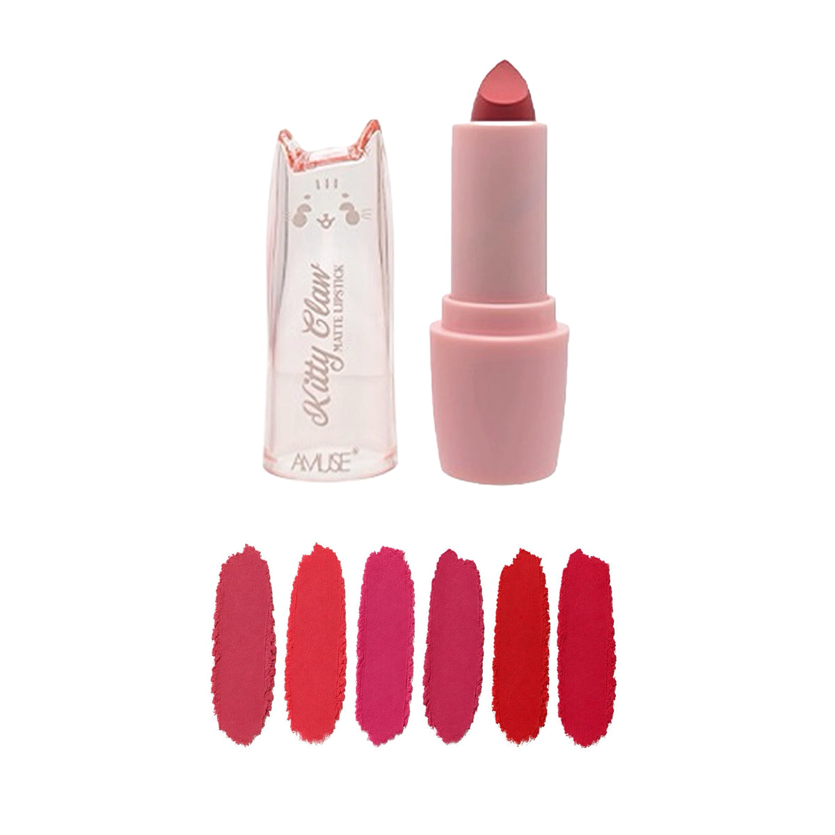 Amuse Kitty Claw Matte Lipstick Display Set – 6 Rich Pink & Red Shades