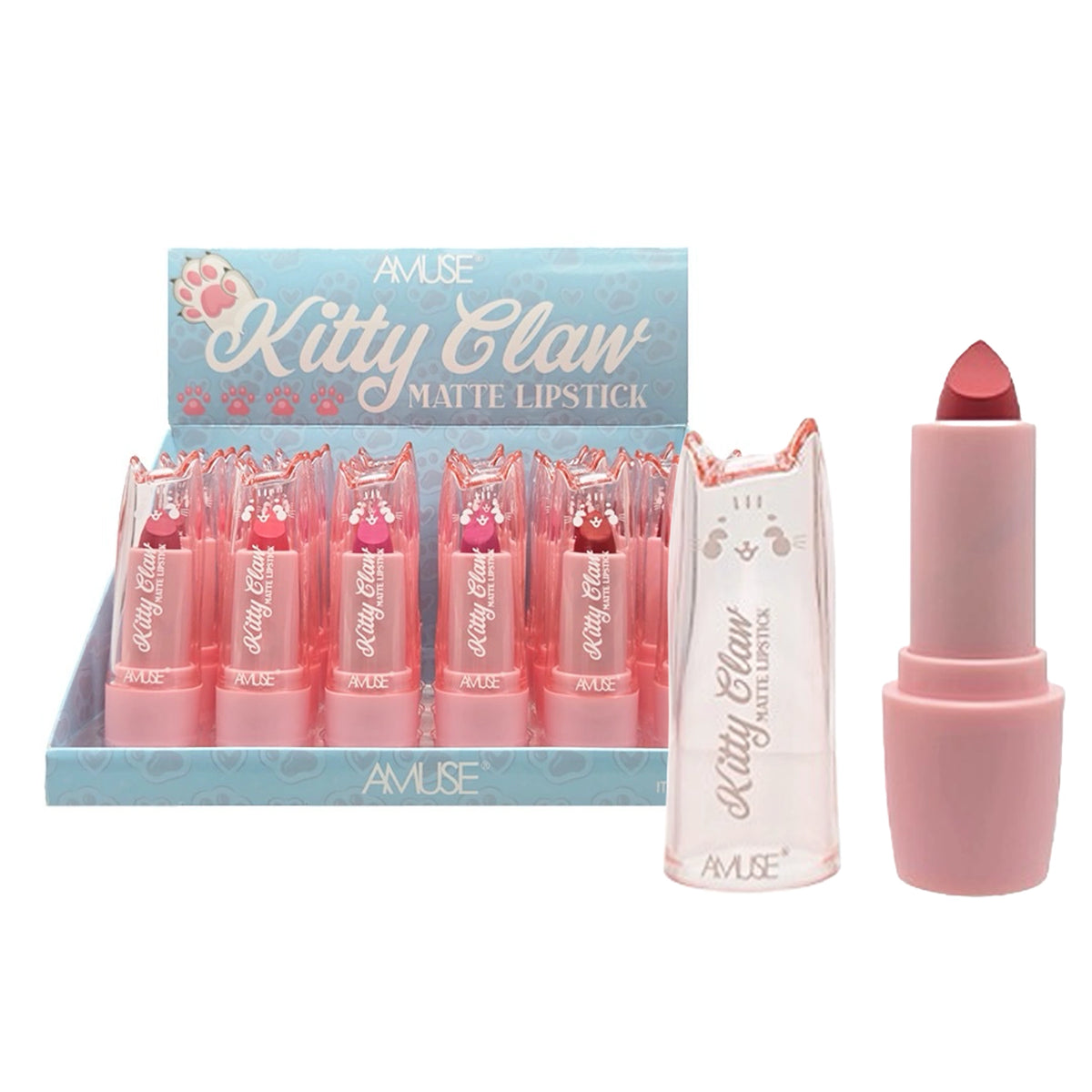 Amuse Kitty Claw Matte Lipstick Display Set – 6 Rich Pink & Red Shades