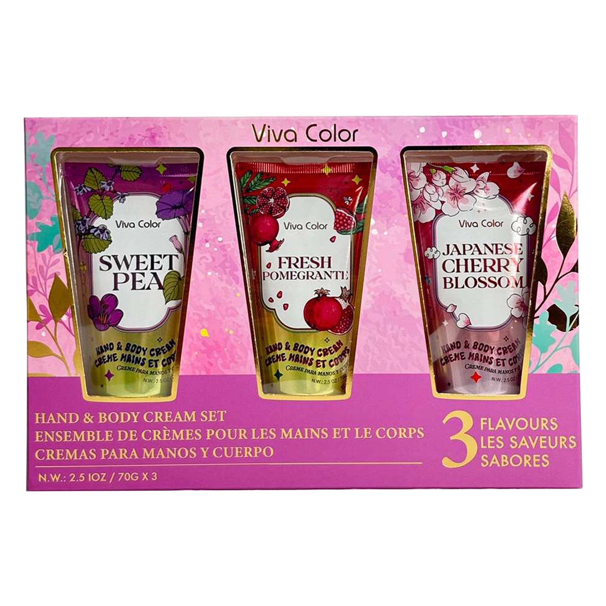 Viva Color Hand and Body Cream Gift Set (2-Pack, 6 Tubes Total) – Sweet Pea, Fresh Pomegranate, Japanese Cherry Blossom, Mixed Berry, Coconut Lime, & Vanilla Heaven (2.5 oz / 70g each)