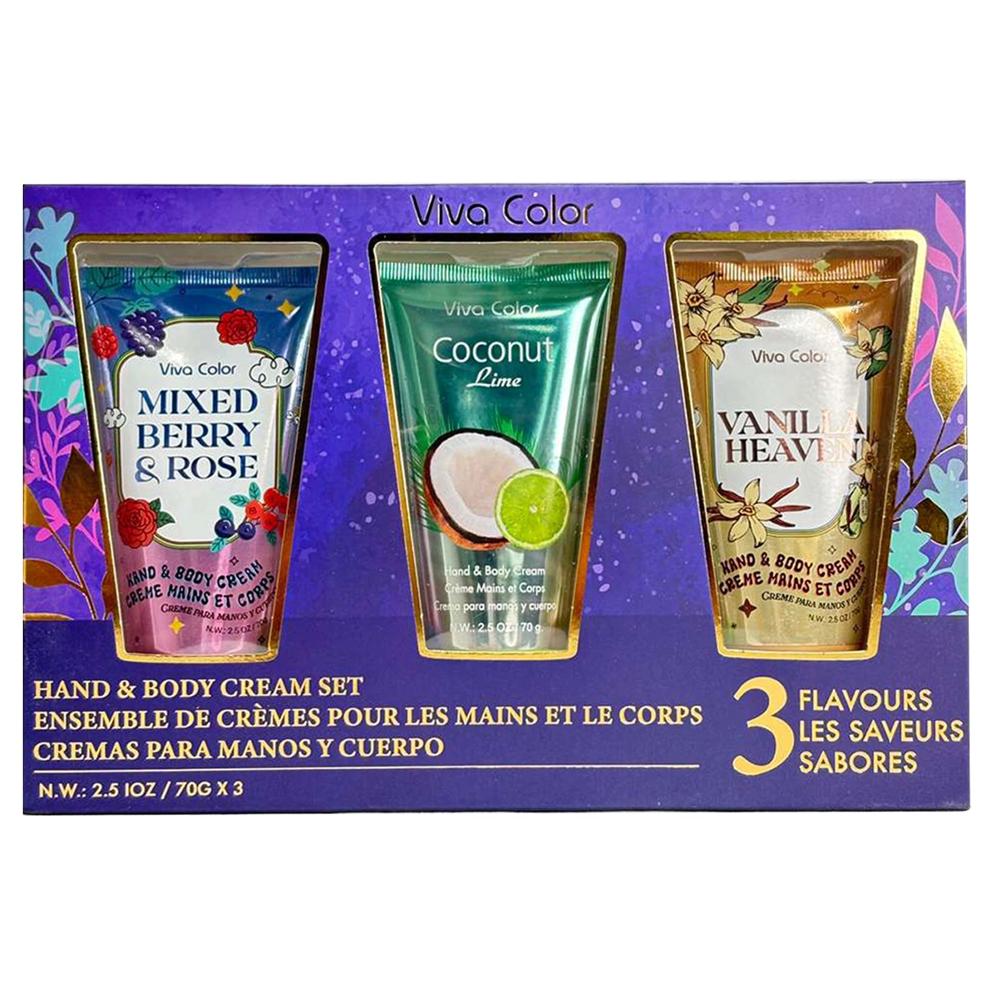 Viva Color Hand and Body Cream Gift Set (2-Pack, 6 Tubes Total) – Sweet Pea, Fresh Pomegranate, Japanese Cherry Blossom, Mixed Berry, Coconut Lime, & Vanilla Heaven (2.5 oz / 70g each)