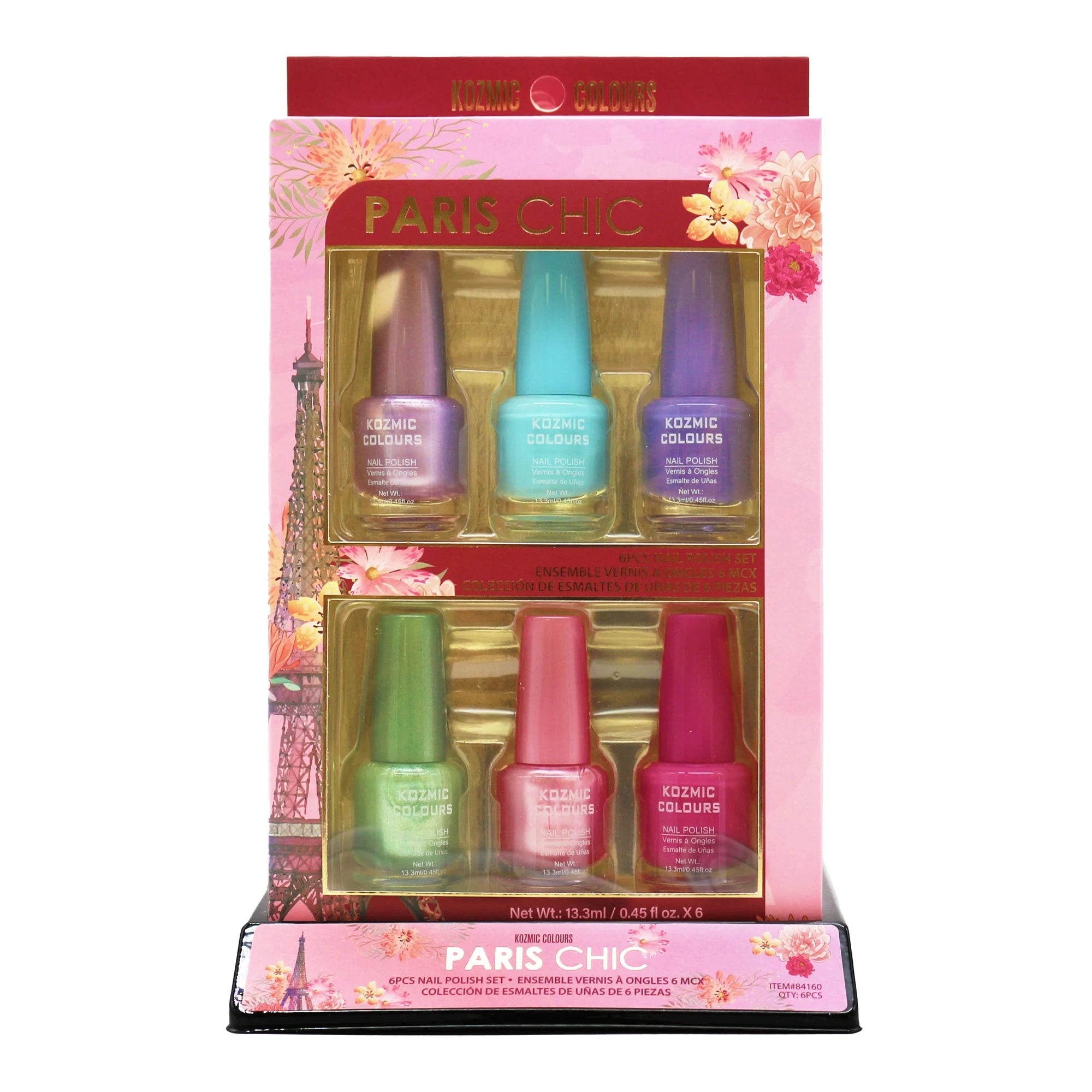 Kozmic Colours Paris Chic 6-Piece Nail Polish Set - Vibrant Multi-Color Collection