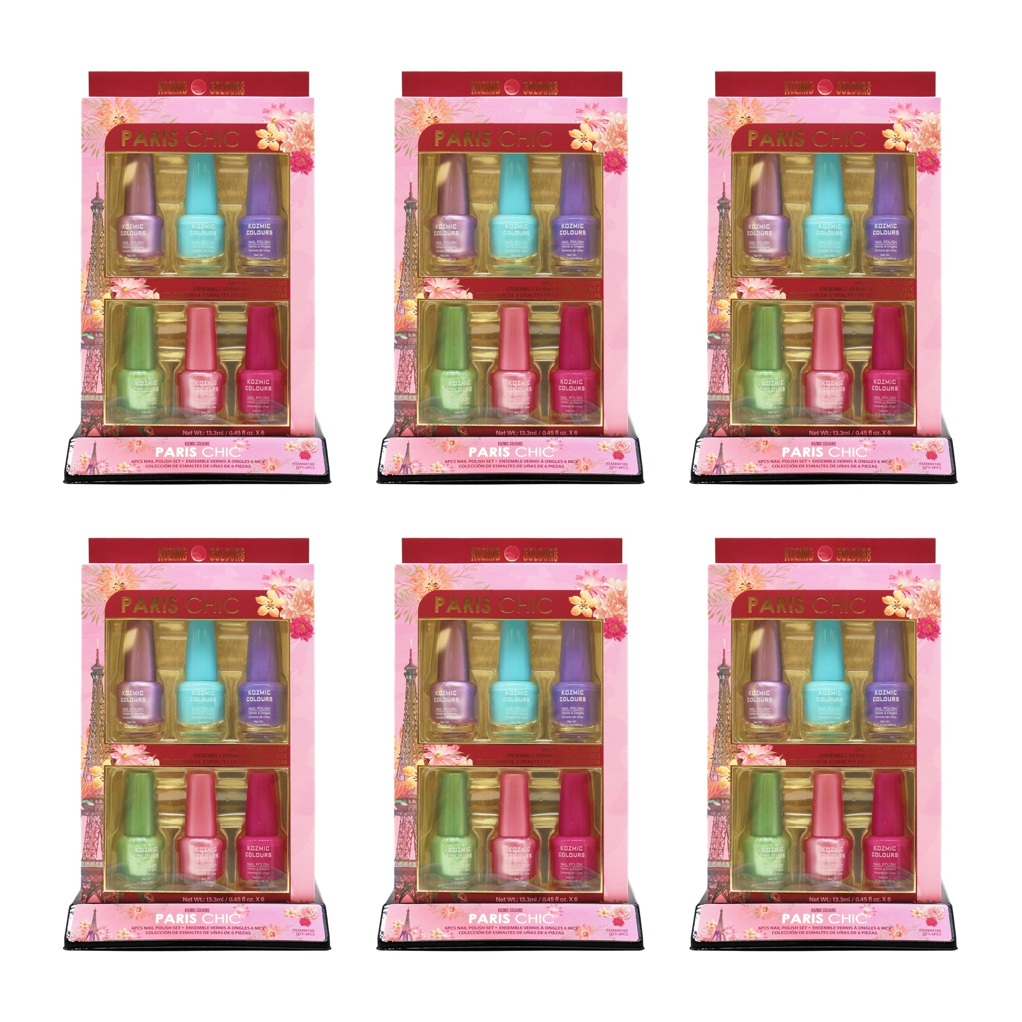 Kozmic Colours Paris Chic 6-Piece Nail Polish Set - Vibrant Multi-Color Collection