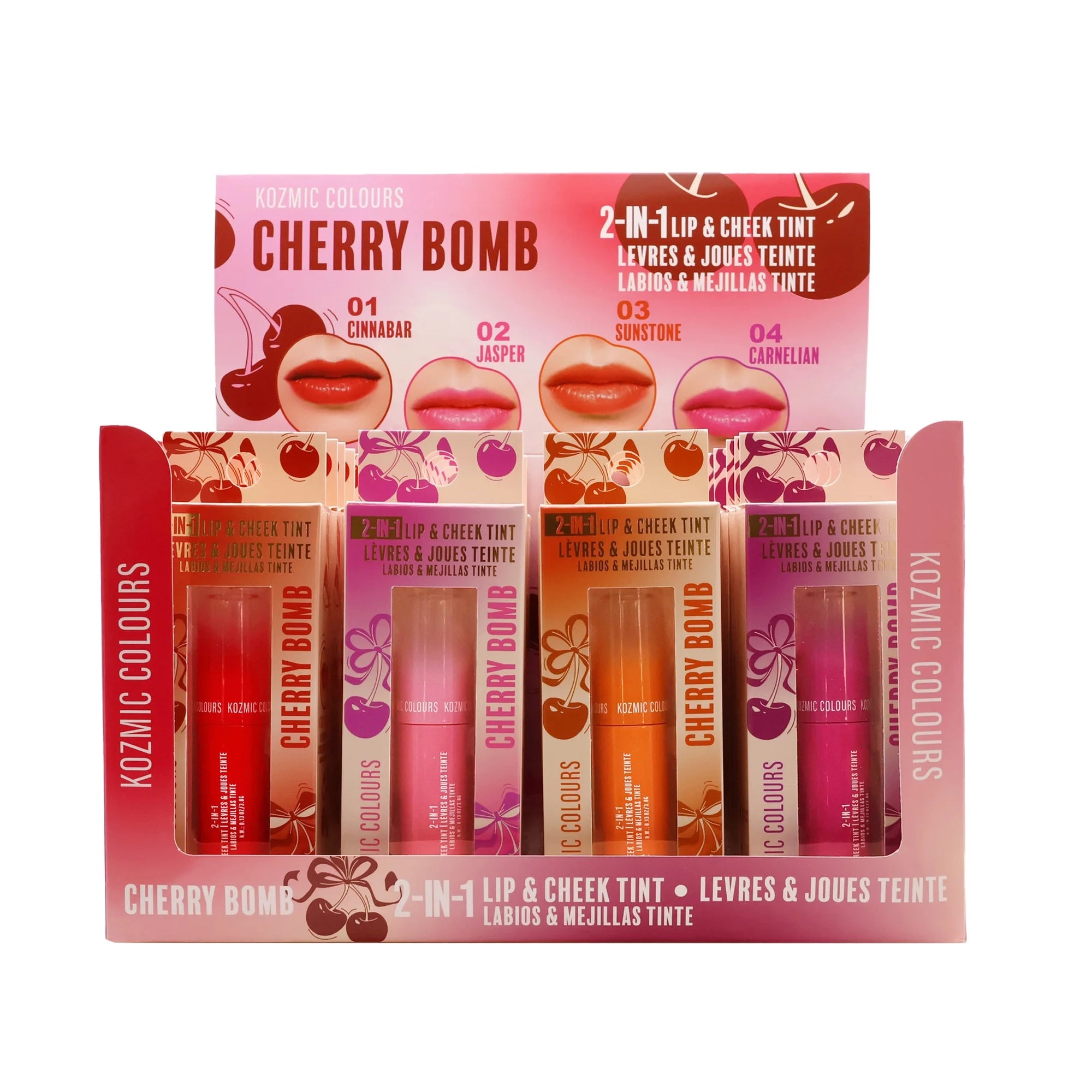 Kozmic Colours Cherry Bomb 2-in-1 Lip & Cheek Tint Display Set - 4 Shades