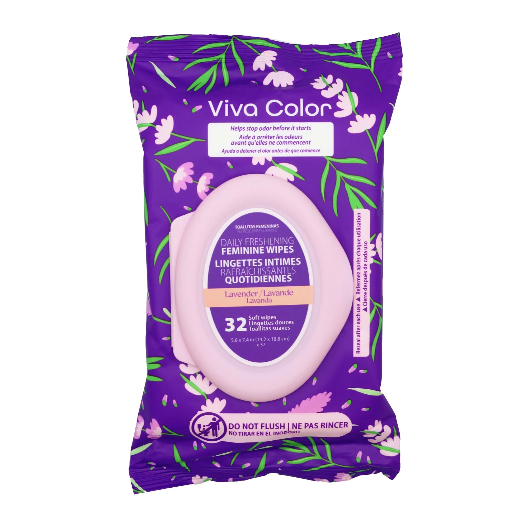 Viva Color Lavender Scented Daily Freshening Feminine Wipes - 32 Count (84294)
