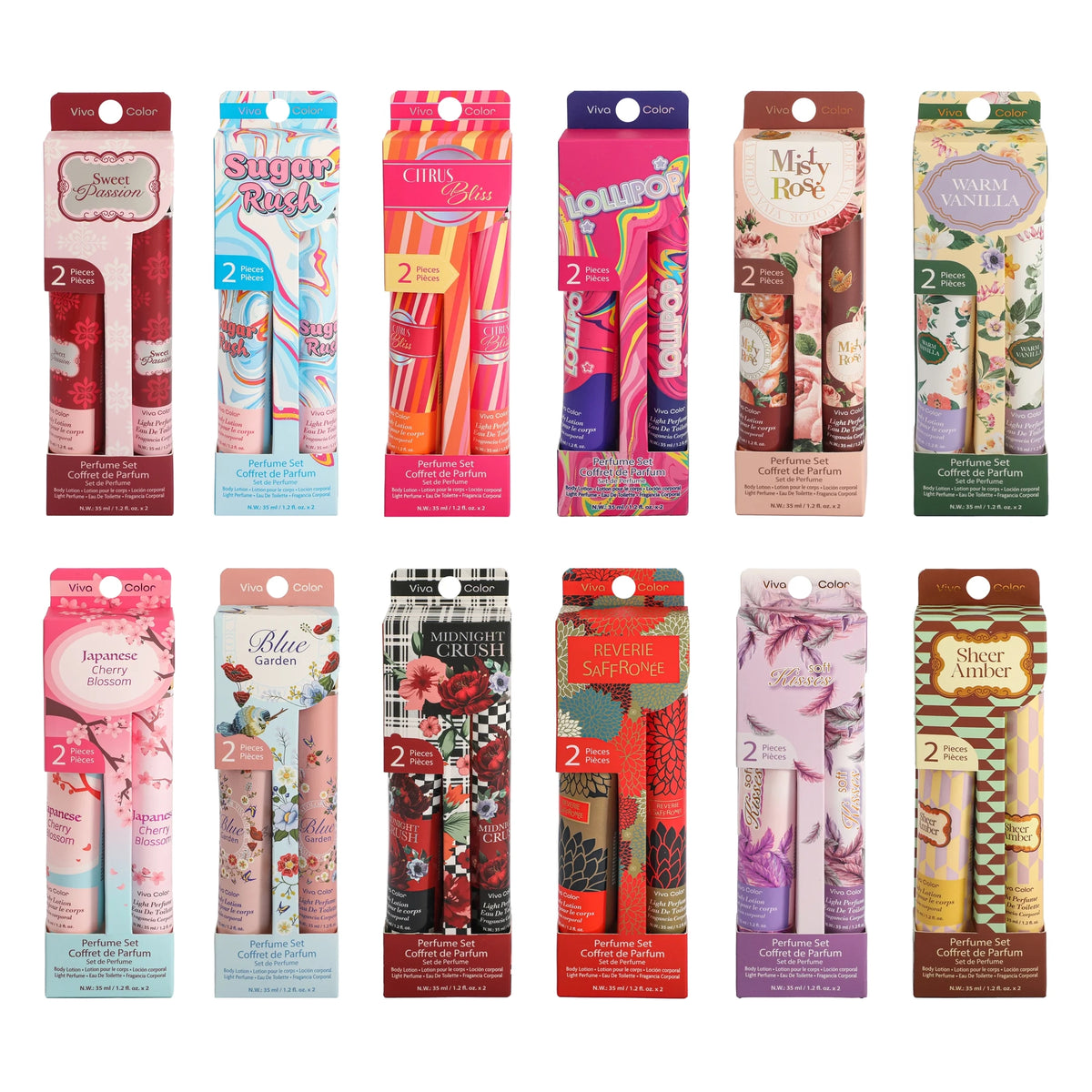 Viva Color Perfume Mist and Hand Cream Gift Set – 12 Assorted Variants